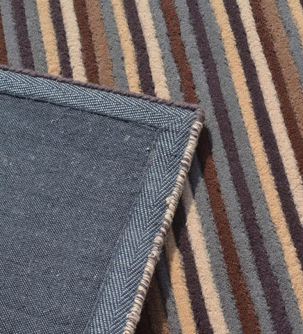 Contemporary hand-tufted wool rug with neutral stripe pattern