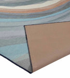 Luxury abstract earth tone rug with neutral waves, handwoven texture, and blue, gray, and beige colors