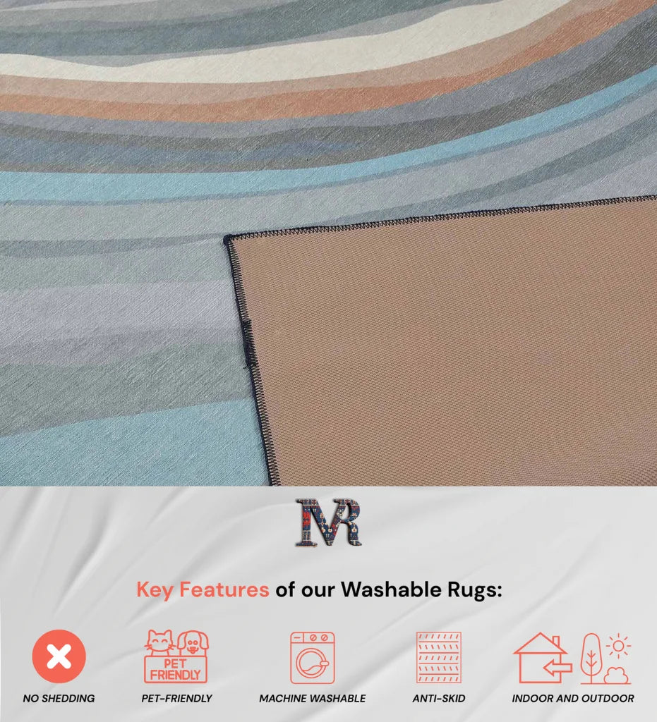 Washable neutral abstract rug for living room or bedroom.