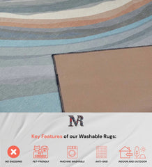 Washable neutral abstract rug for living room or bedroom.