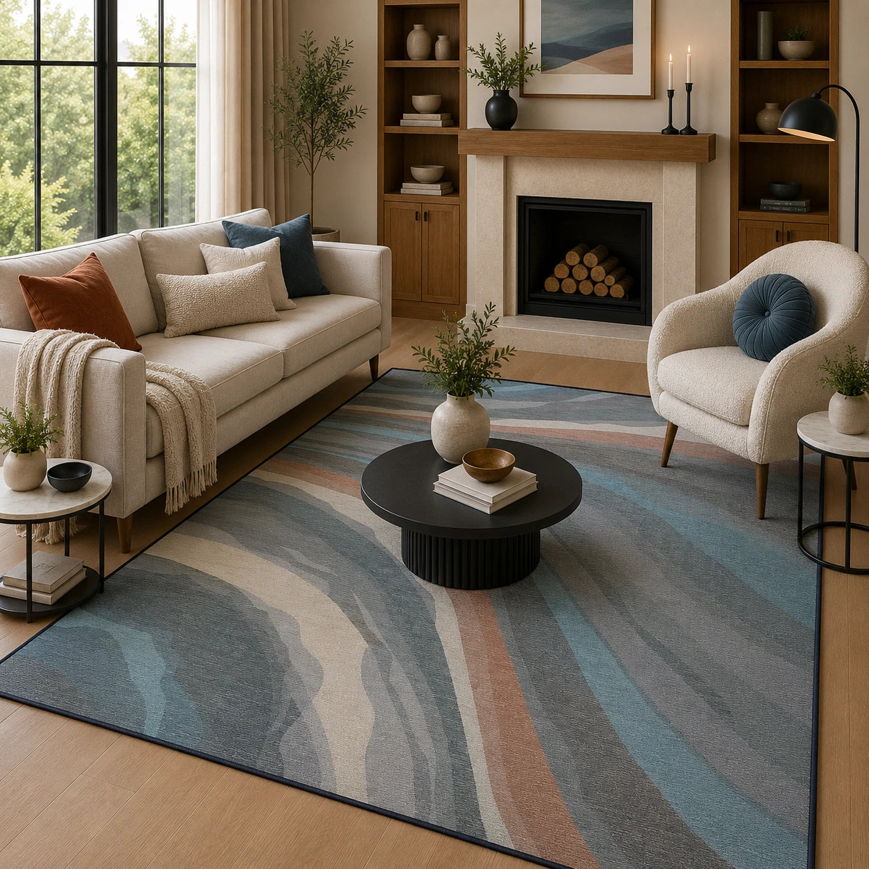 Neutral wave earth rug