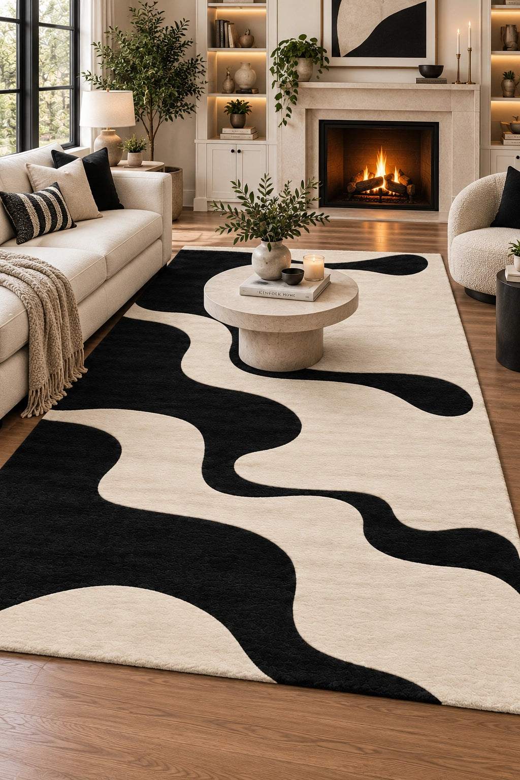 Noir current wool rug