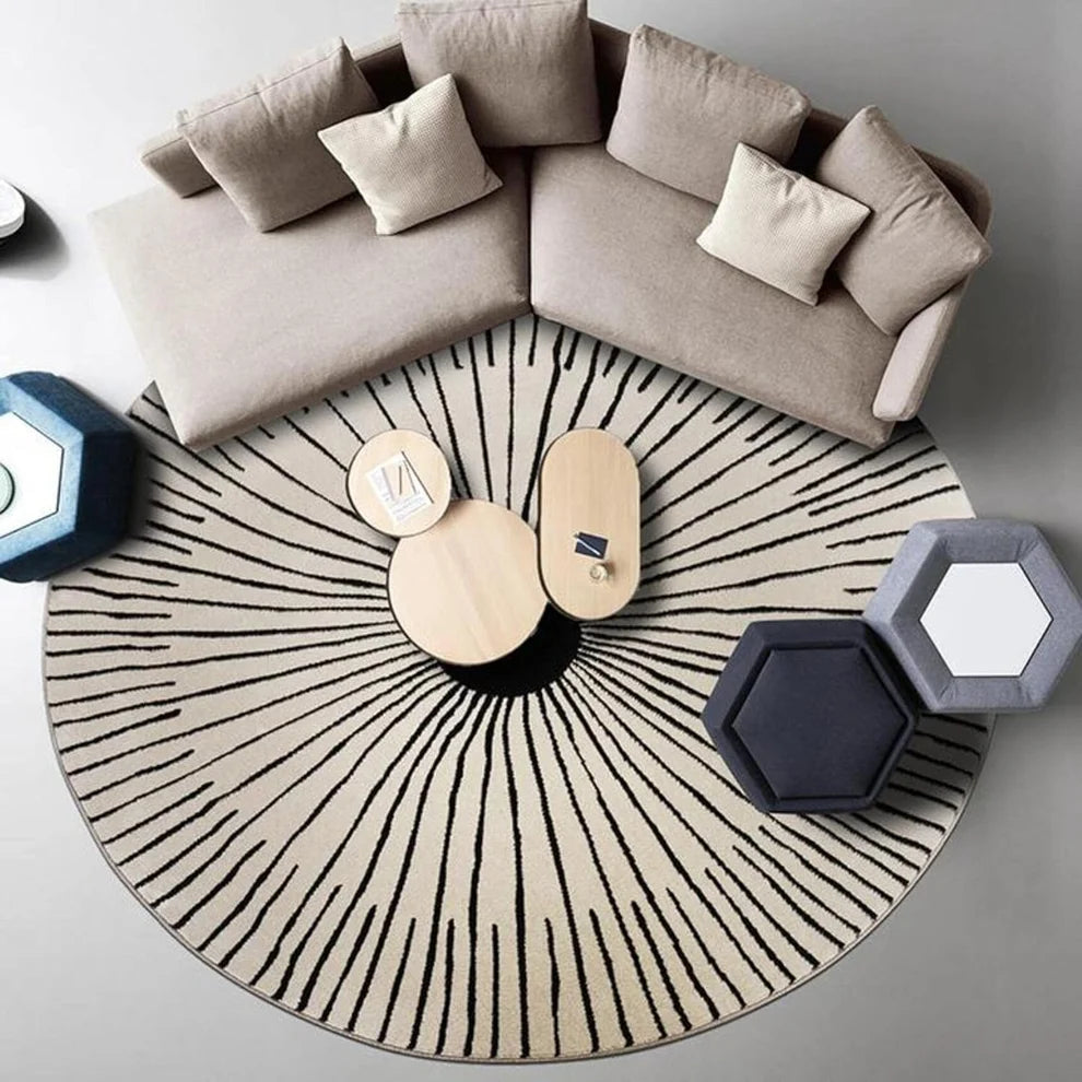 Noir Sunburst Wool Area Rug - Hand Tufted 