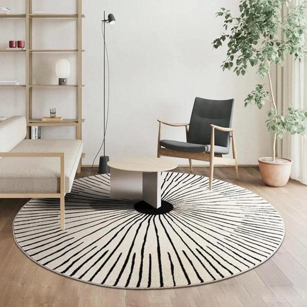 Noir Sunburst Wool Area Rug - Hand Tufted.