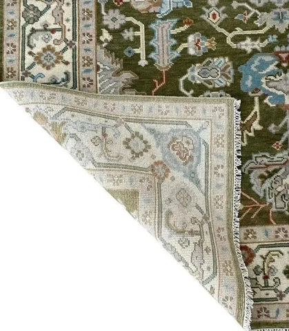 Premium olive green and beige Persian design rug made from wool