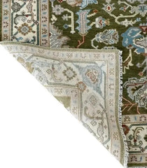 Premium olive green and beige Persian design rug made from wool