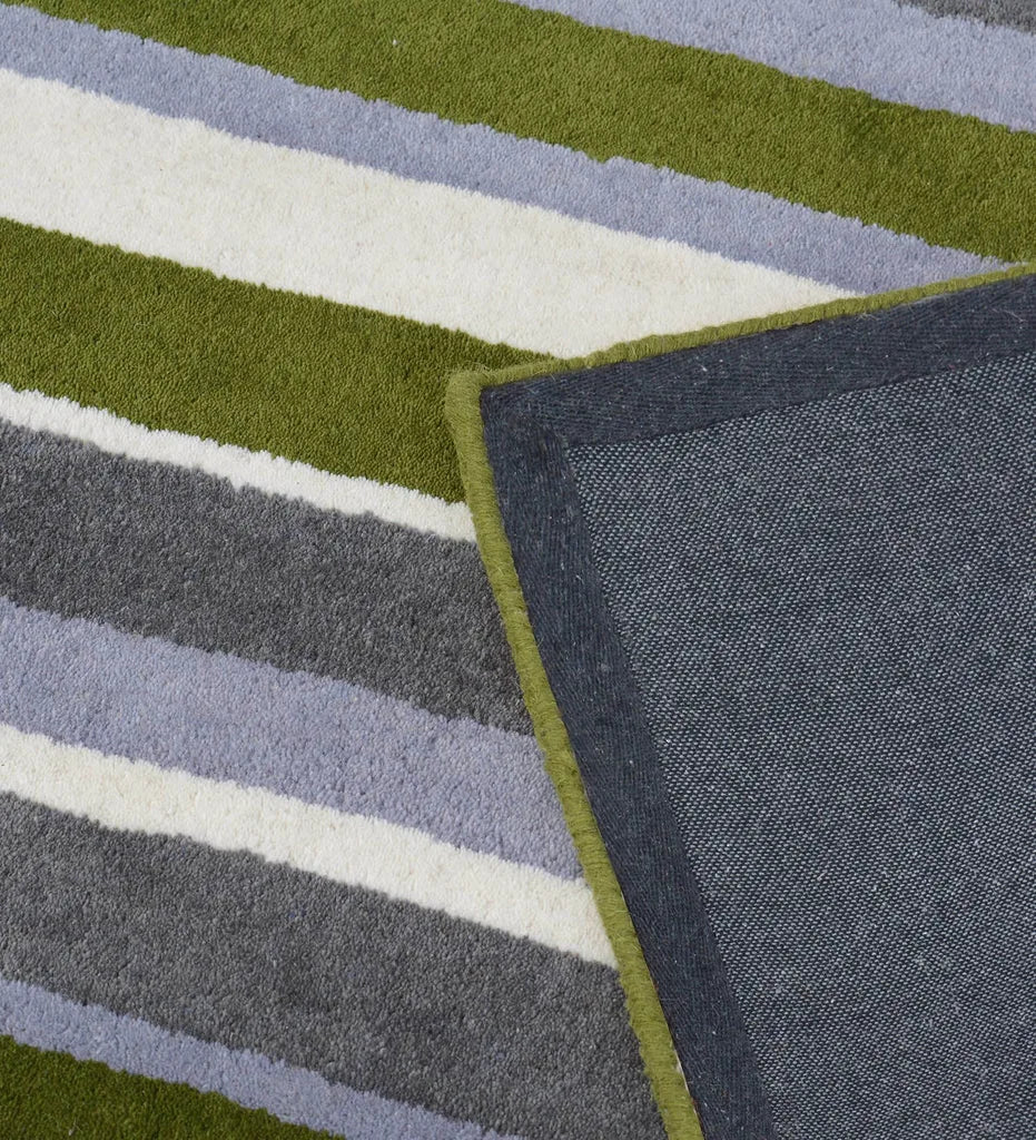 Contemporary hand-tufted rug in green, gray, and blue color combination.