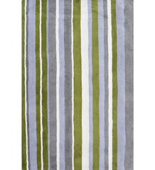 Olive green, gray, and blue hand-tufted wool rug with modern vertical stripes.