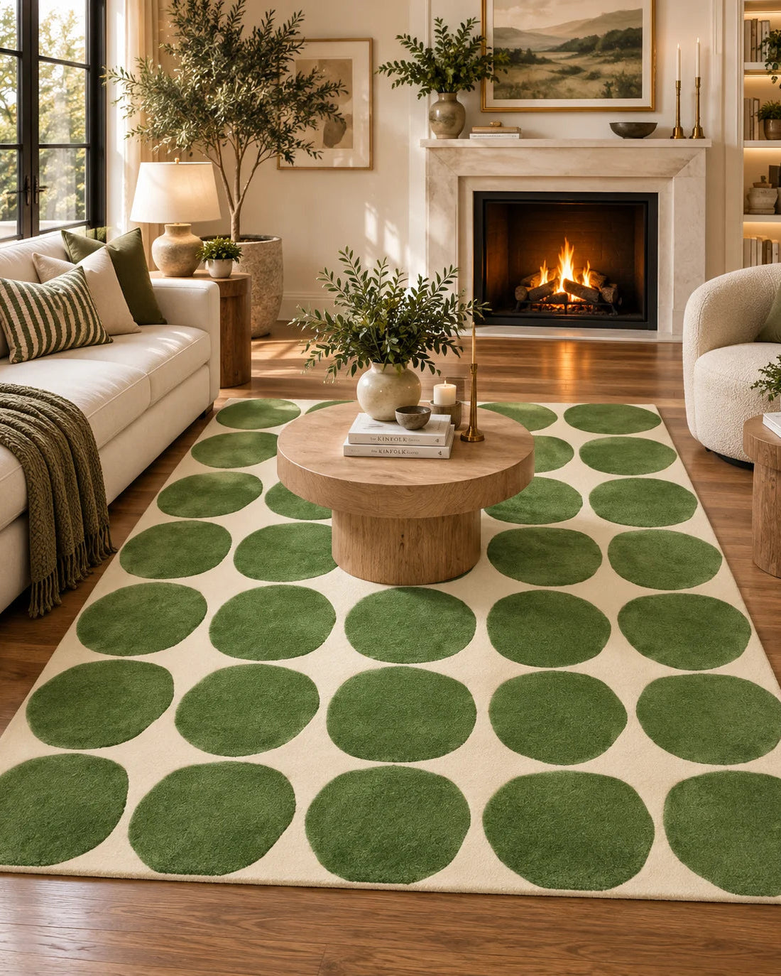 Olive Pebble Wool Area Rug 