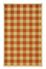 Machine washable orange gingham plaid rug for farmhouse fall decor.