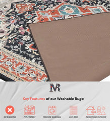 Durable orange Persian-inspired Serapi rug.