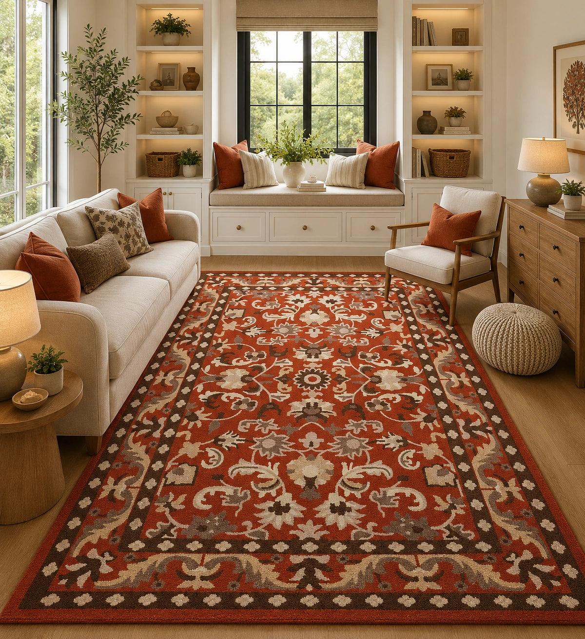Orange traditional floral wool rug