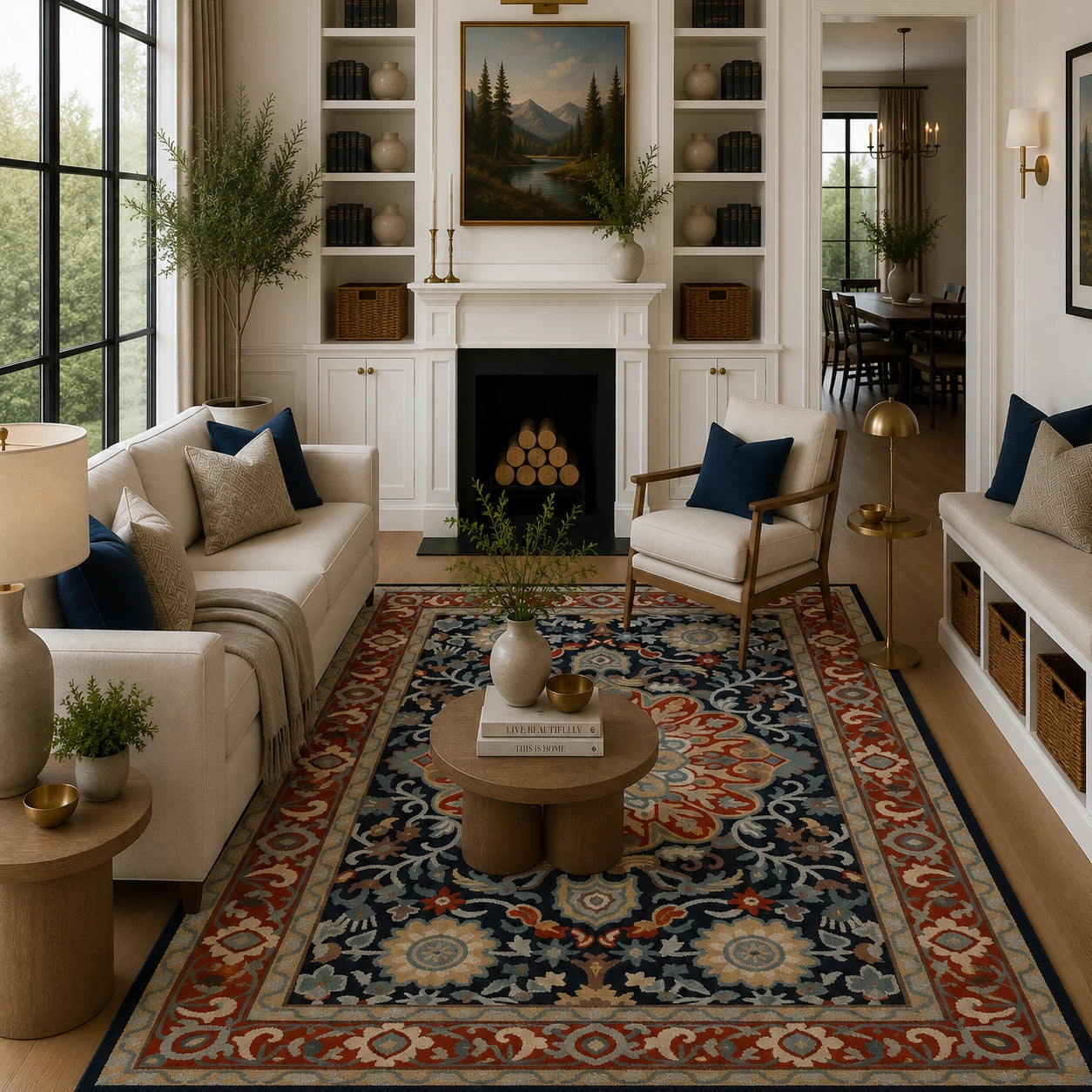 Orange & blue hand tufted rug