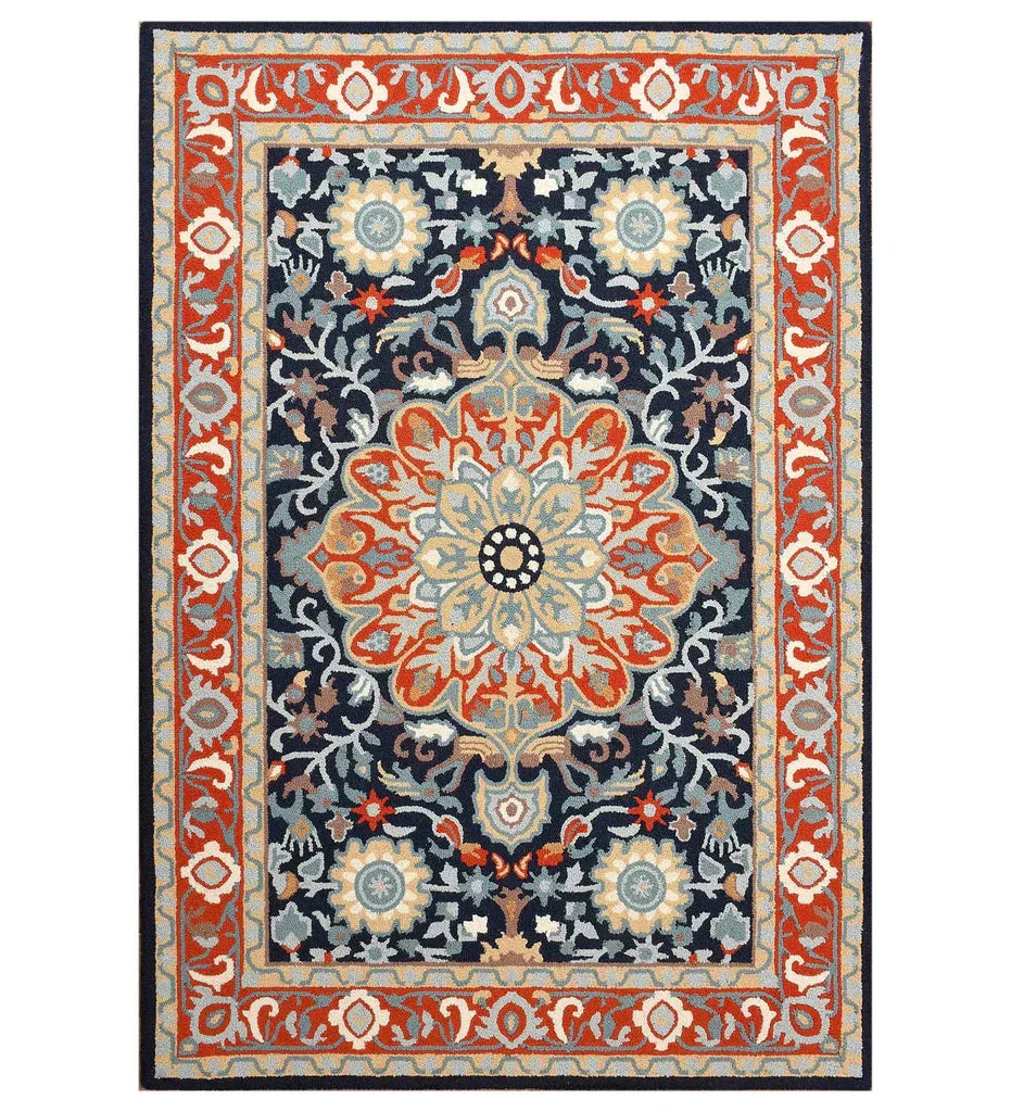 Orange and Blue Traditional Hand Tufted Rug with Intricate Pattern for Living Room Decor