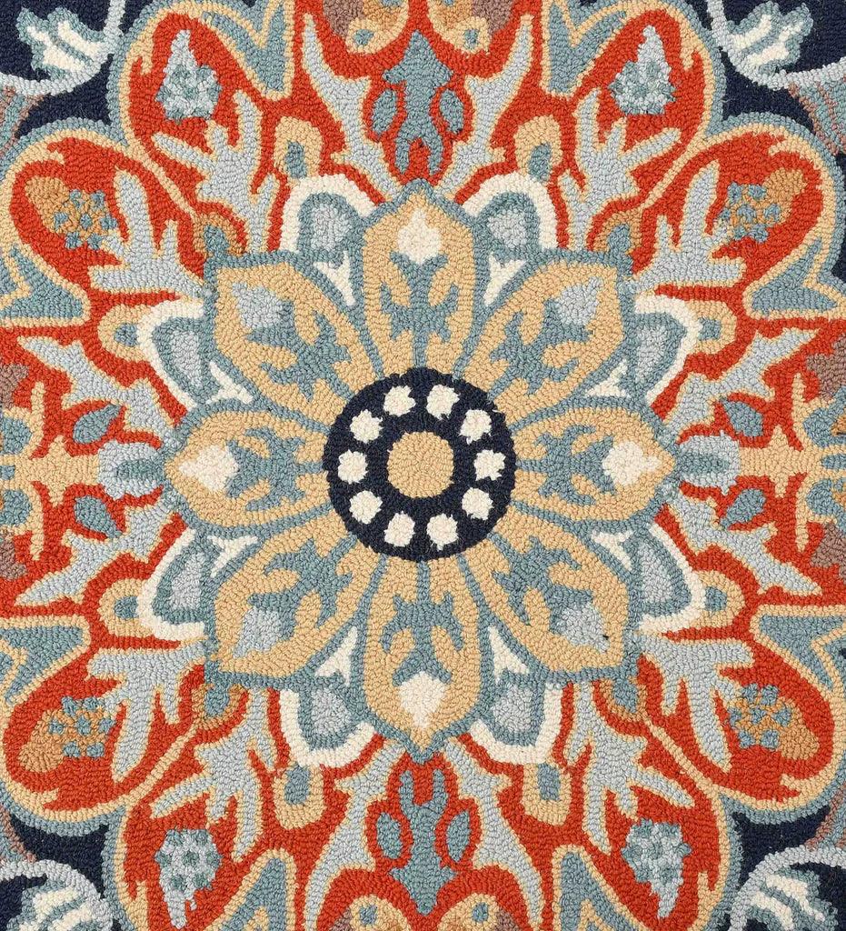 Designer Orange and Blue Traditional Rug - Handcrafted Hand Tufted Floor Covering