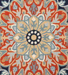 Designer Orange and Blue Traditional Rug - Handcrafted Hand Tufted Floor Covering