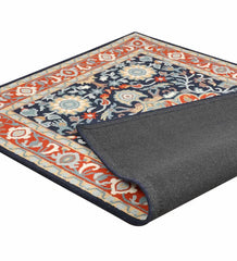 Traditional Hand Tufted Rug in Orange and Blue Tones for Bedroom and Dining Spaces
