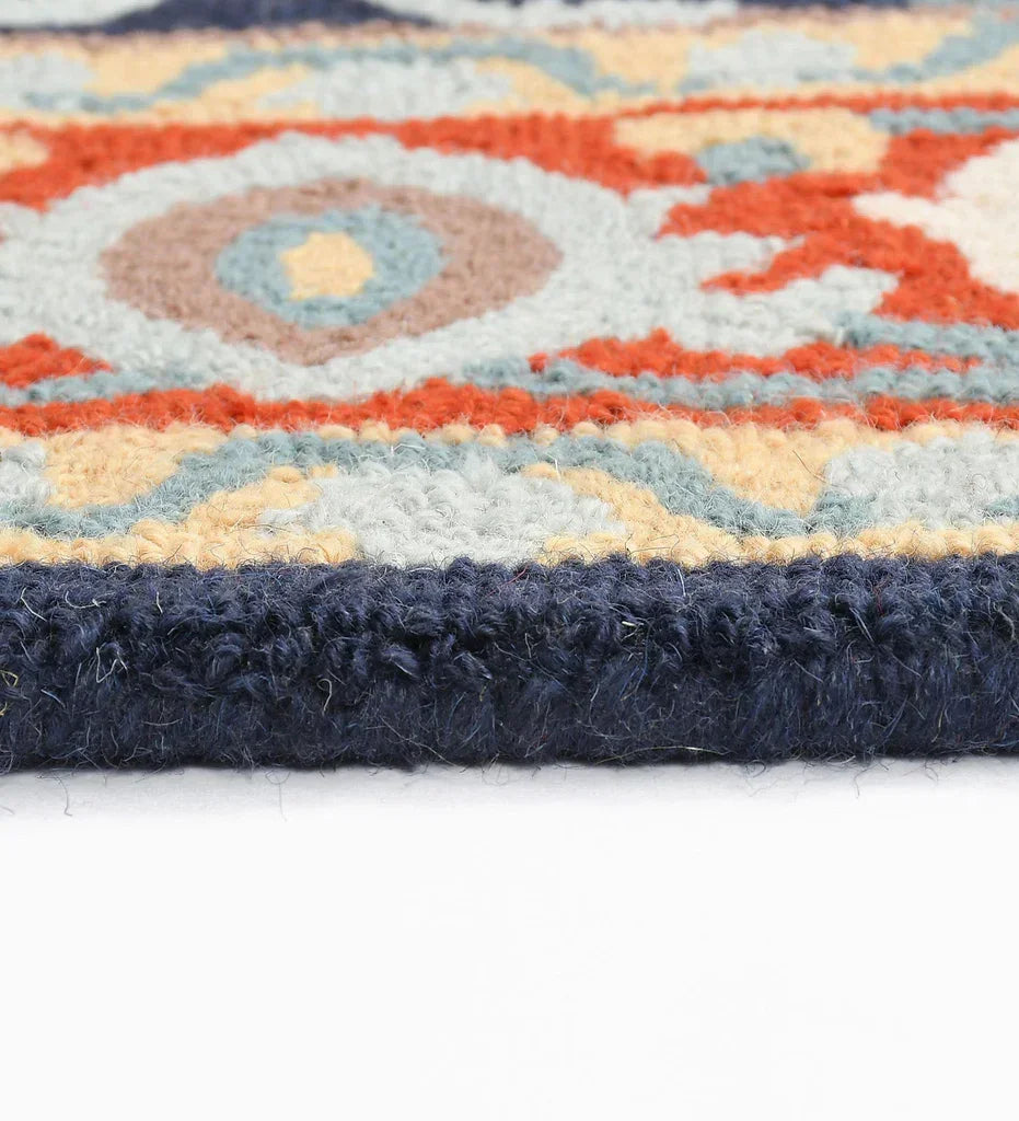 Premium Orange and Blue Hand Tufted Traditional Area Rug for Elegant Home Interiors