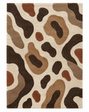 Brown and cream abstract wool area rug with organic shapes for a living room, 8x10 size
