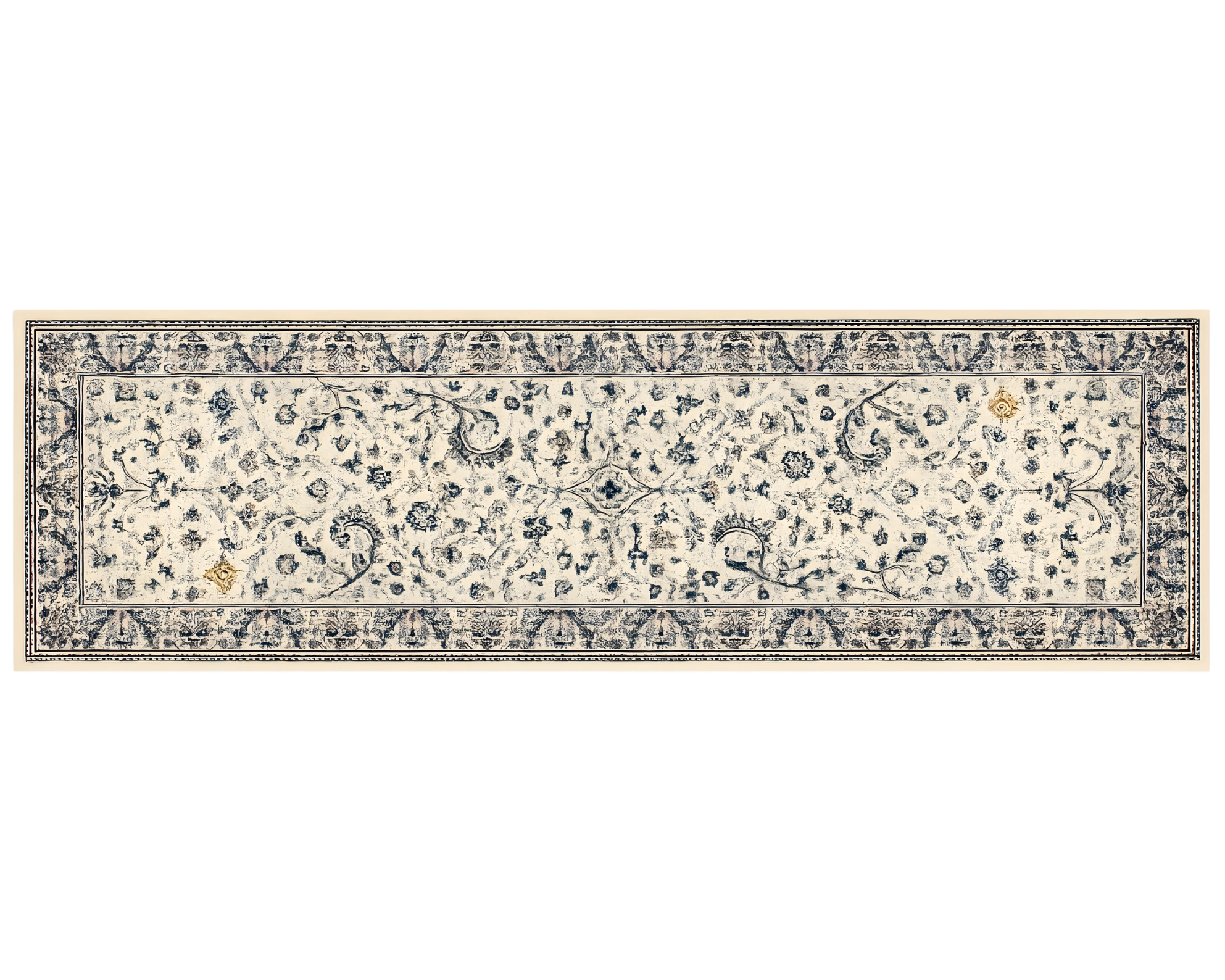 Ivory and navy floral runner rug non-slip