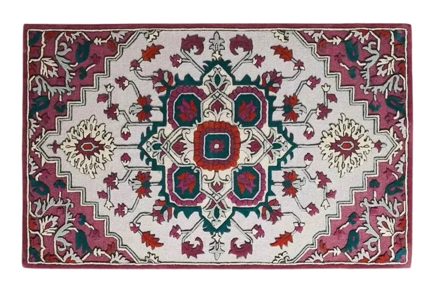 Decorative Hand Tufted rug with intricate geometric pattern 