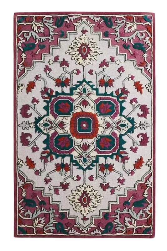 Persian Inspired Medallion Hand Tufted Wool Rug 