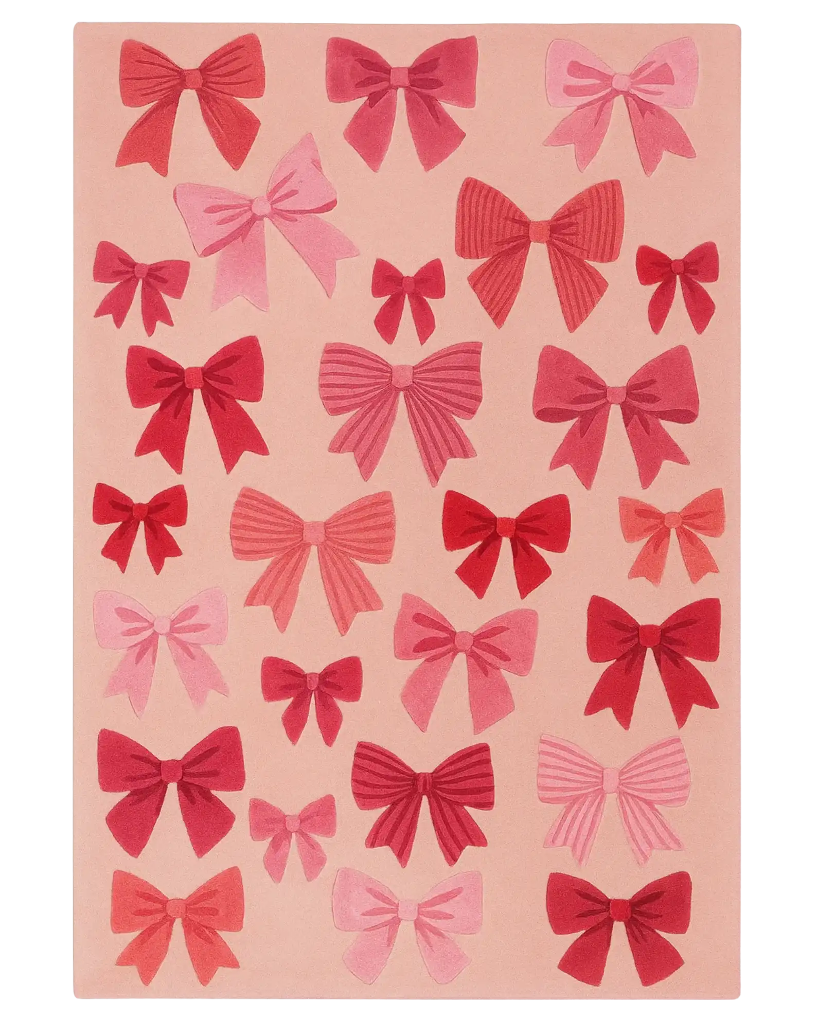 Pink Christmas rug with hand-tufted bow pattern design.