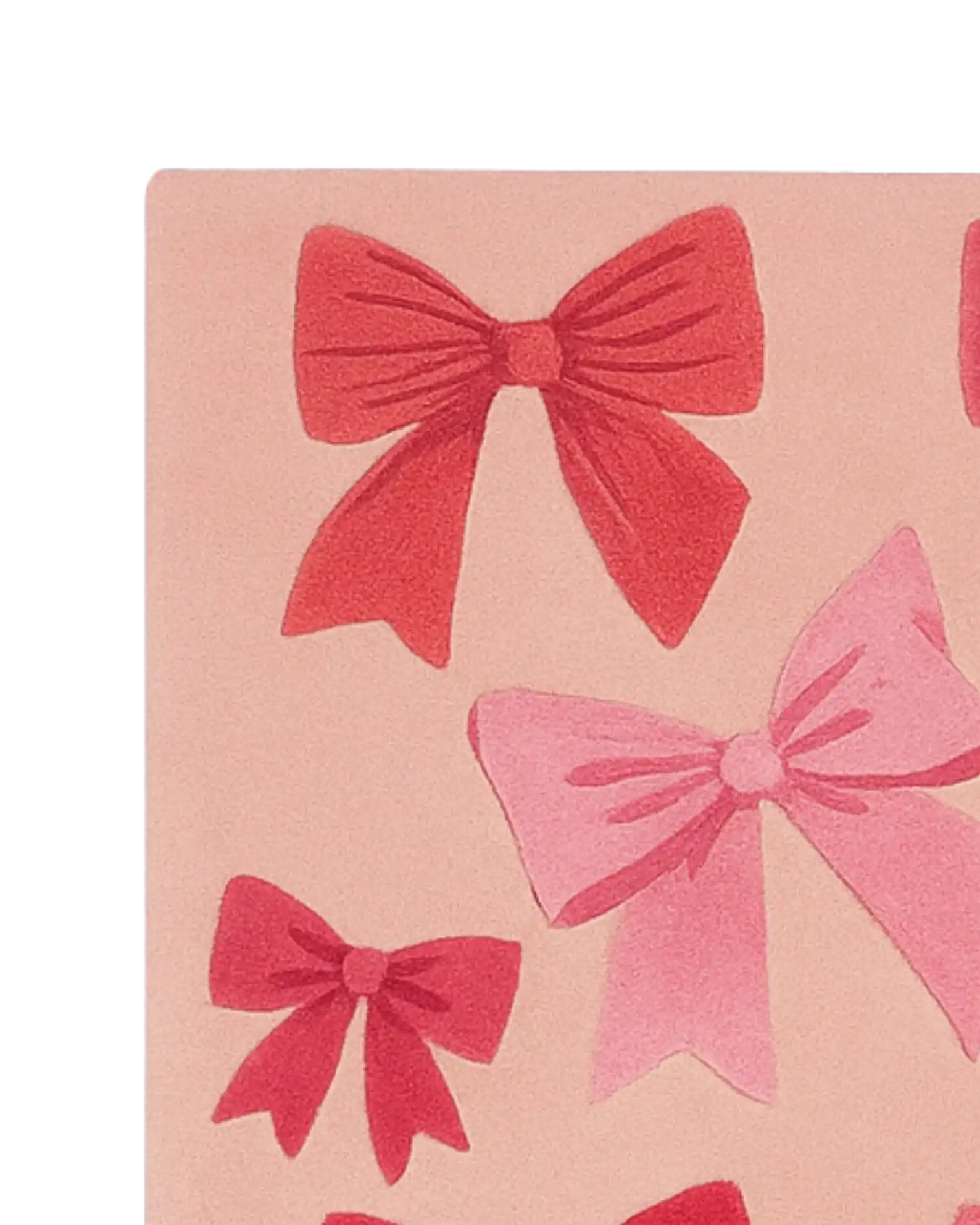 Elegant pink Christmas area rug with assorted bow accents.