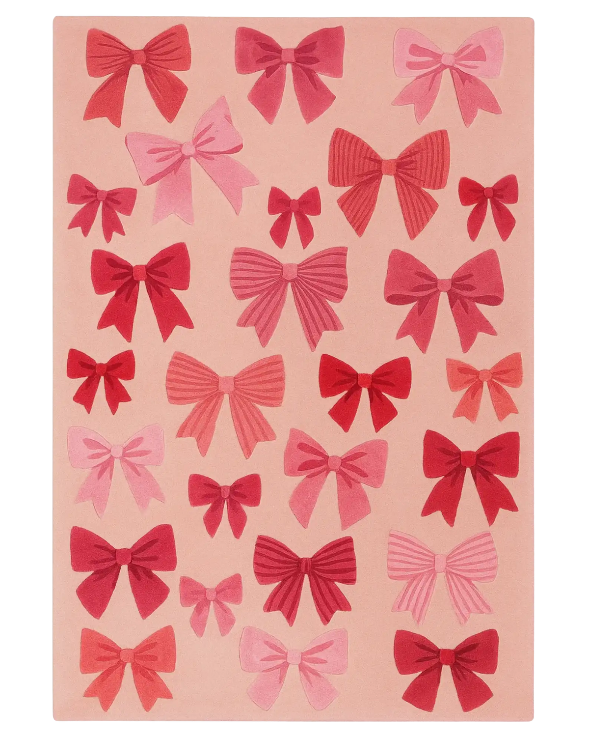Pink Christmas rug with hand-tufted bow pattern design.