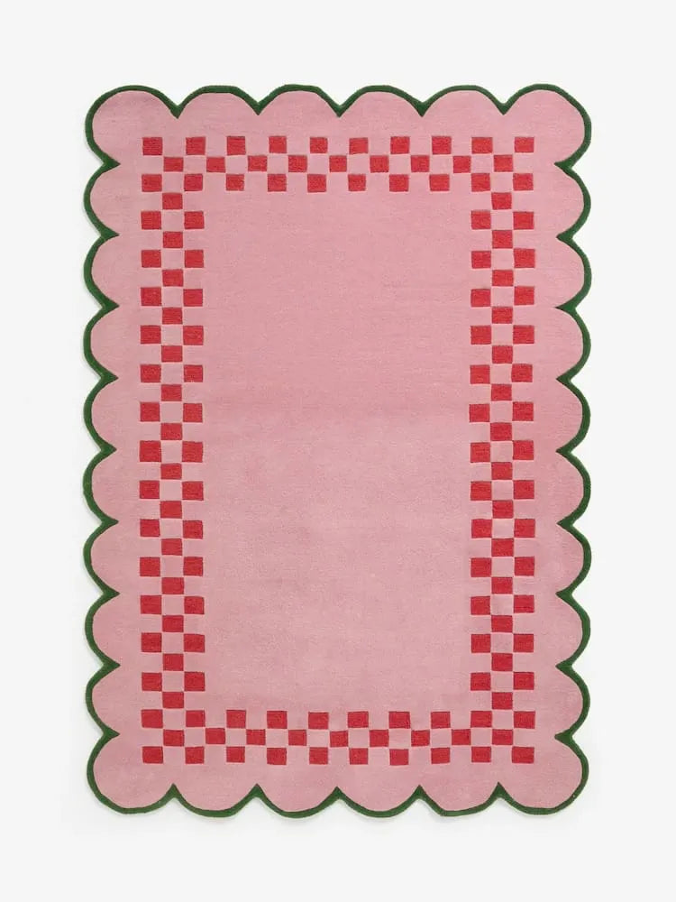 Pink Checkerboard Scallop Edge Rug