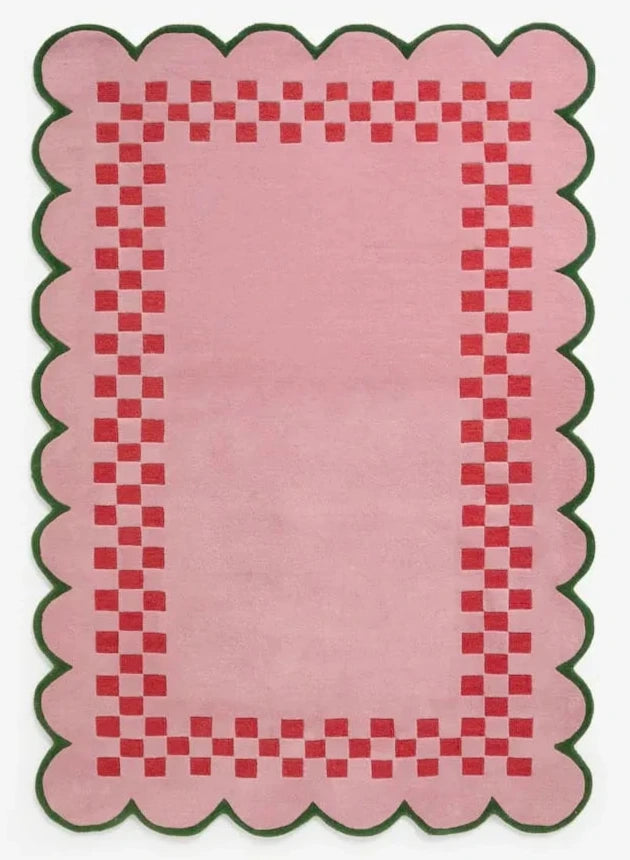 Pink Checkerboard Scallop Edge Rug