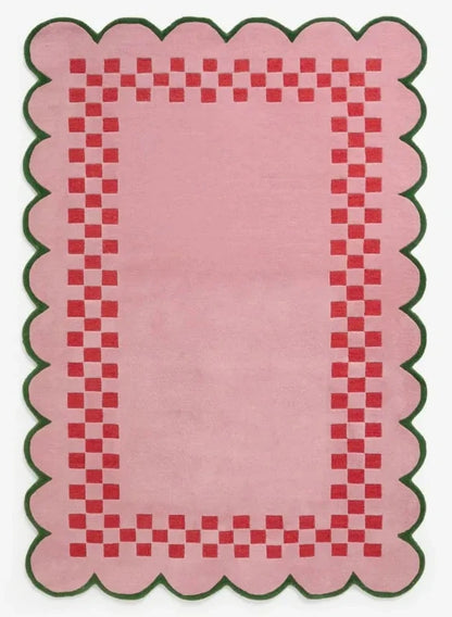 Pink Checkerboard Scallop Edge Rug