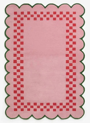 Pink Checkerboard Scallop Edge Rug