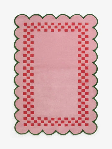 Pink Checkerboard Scallop Edge Rug