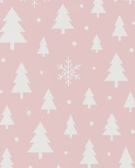 Minimal pink Christmas rug for hallways with winter tree and snowflake design.