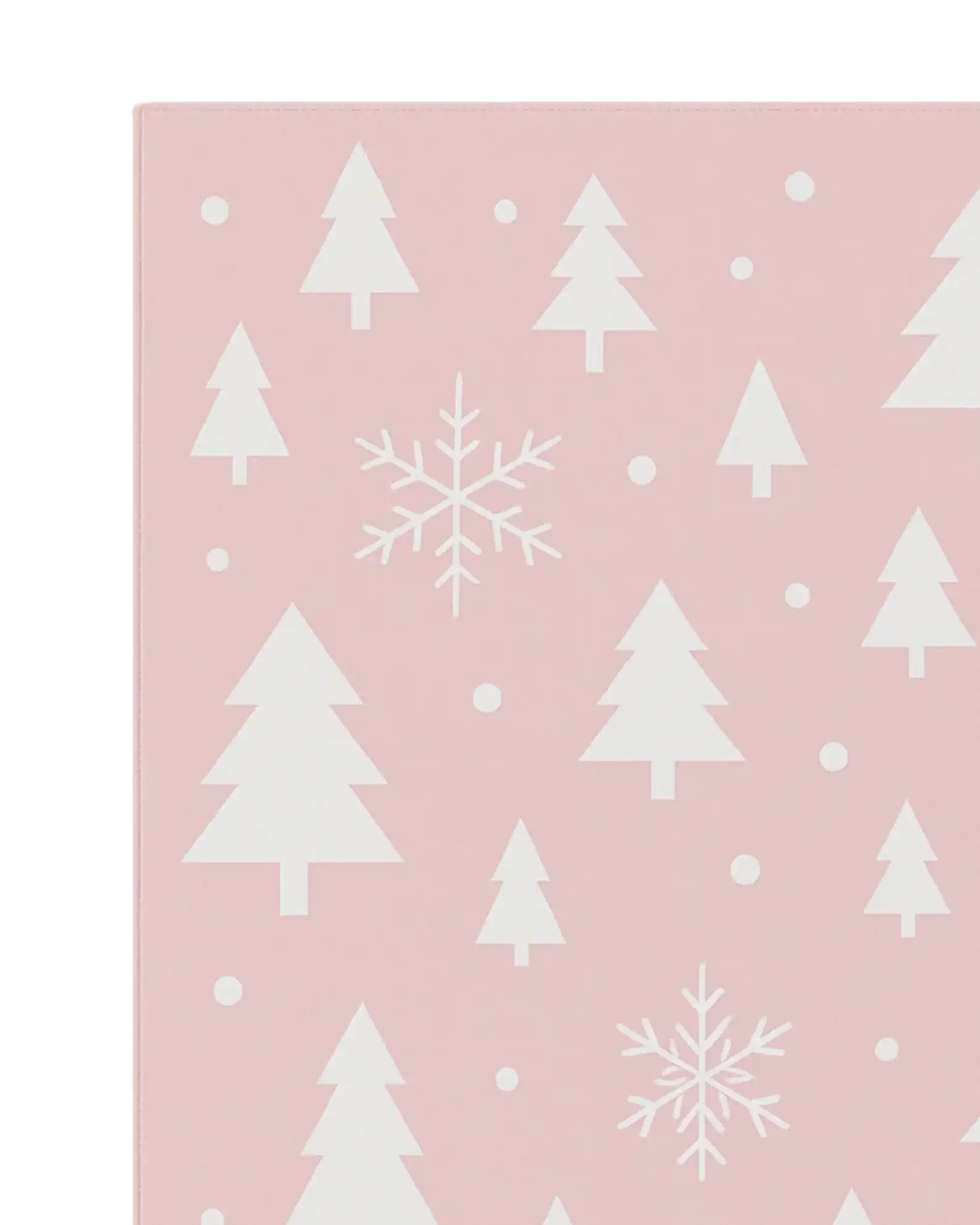 Soft pastel pink Christmas runner with Scandinavian holiday motifs.