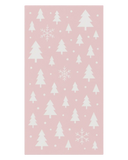 Pink Christmas runner rug with white minimalist trees and snowflakes.