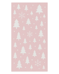 Pink Christmas runner rug with white minimalist trees and snowflakes.