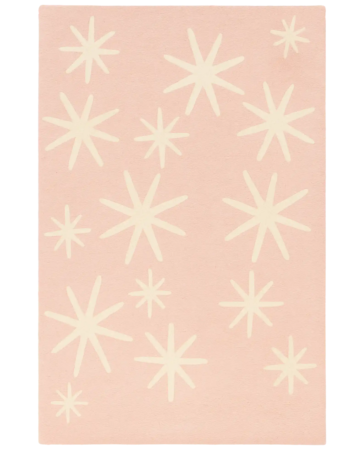Pink Christmas rug with hand-tufted ivory starburst pattern