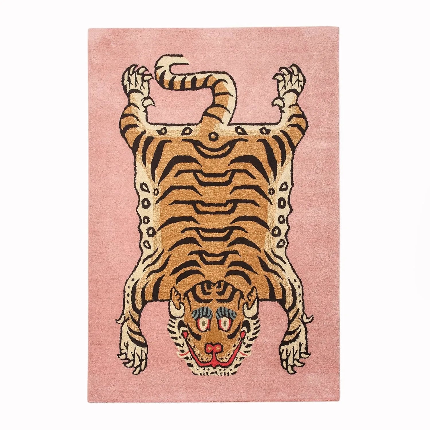 Rug with a tiger design on a pink background