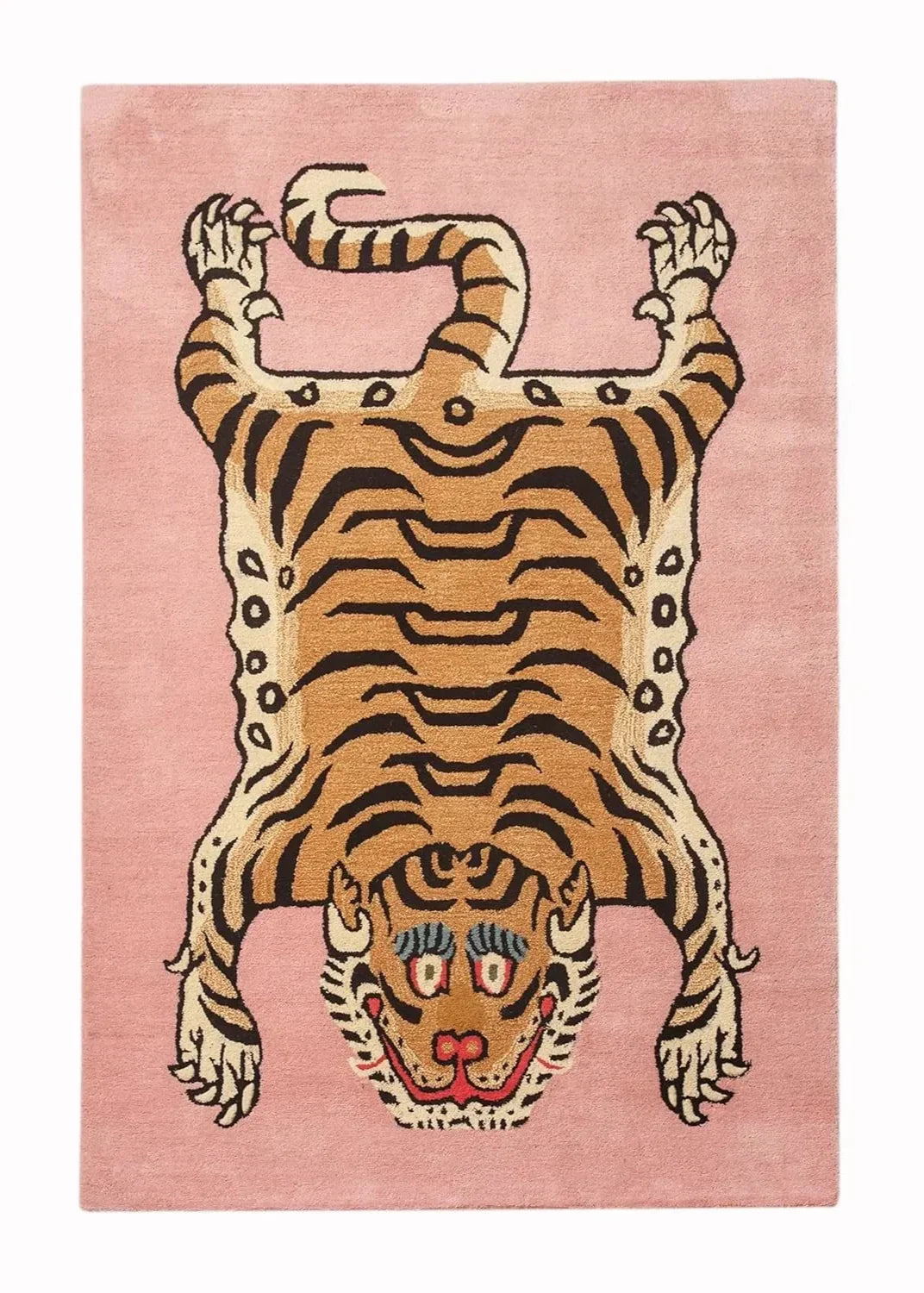 Rug with a tiger design on a pink background