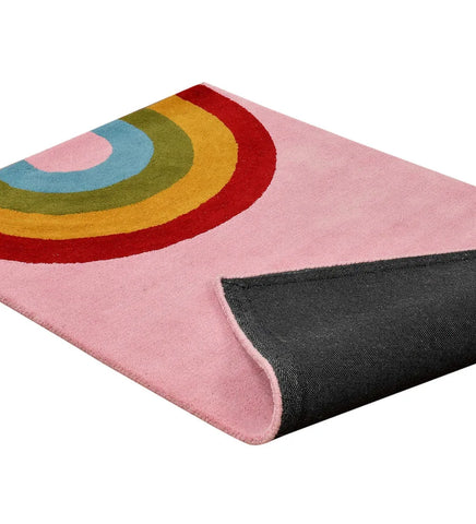 Handcrafted pink wool rug with modern minimalist style