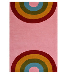 Solid pink hand-tufted wool rug with embossed rectangle design