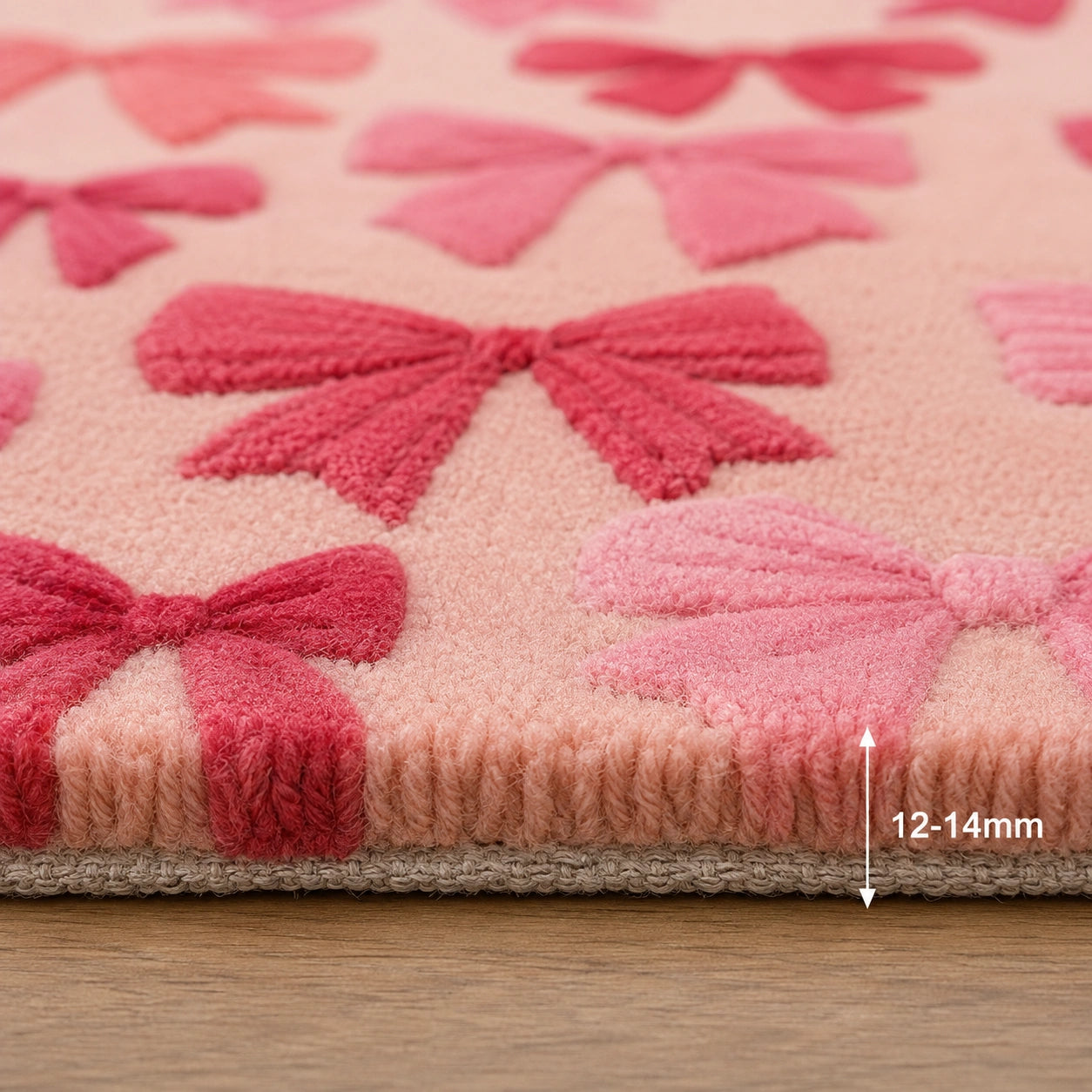 Pink christmas bow wool rug