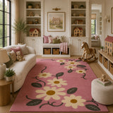 Pink floral wool rug
