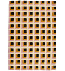 Pink, mustard, and black geometric hand-tufted wool rug