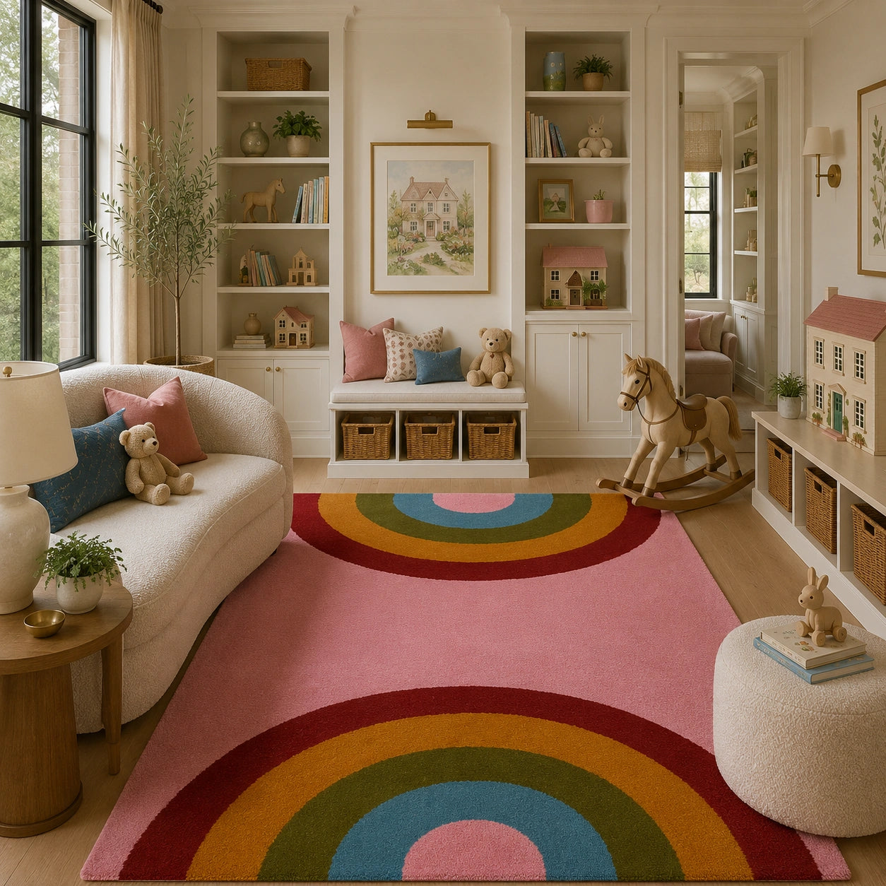 Pink rainbow wool rug
