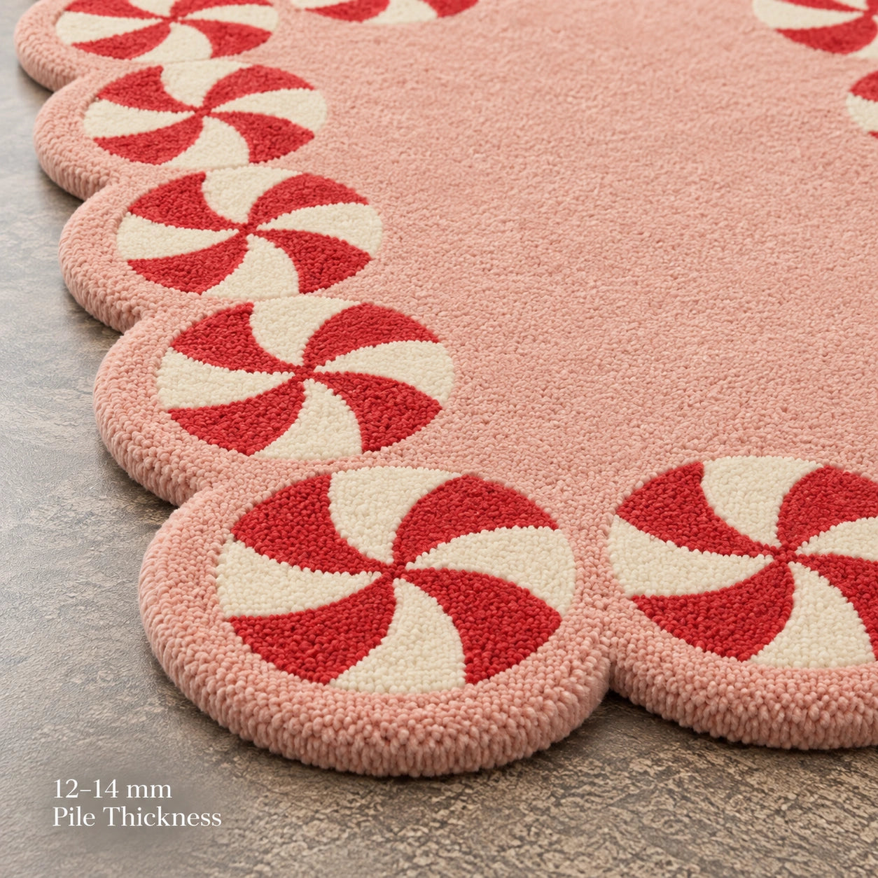 Pink scalloped runner wool rug