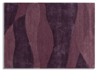 Purple abstract rug with wavy patterns