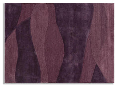 Purple abstract rug with wavy patterns